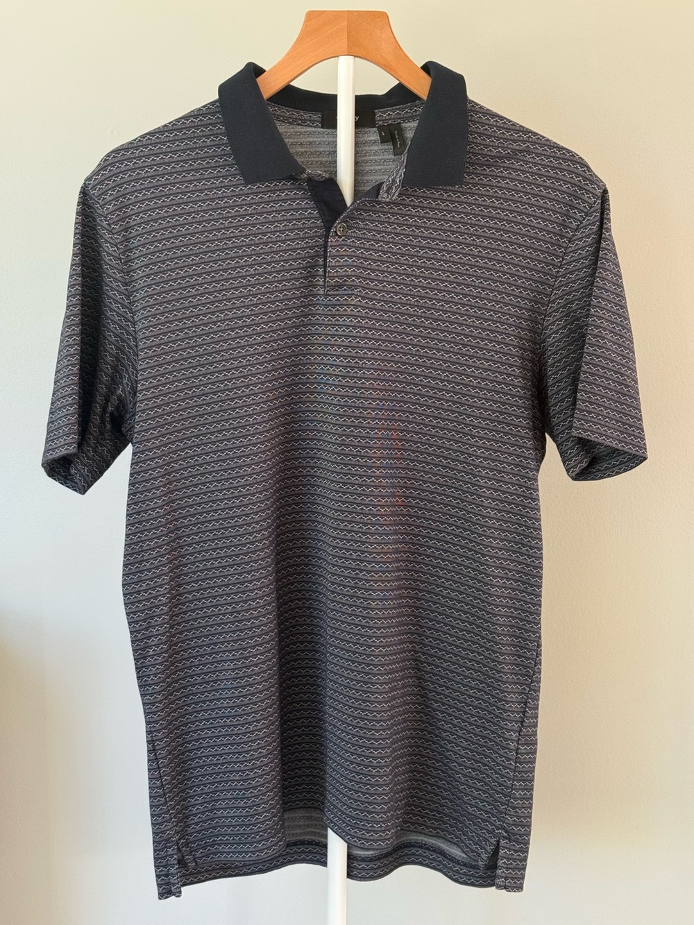 Theory Men's Navy Inca Geometric Jacquard Short Sleeve Polo Size L